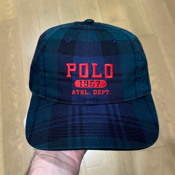 Polo Ralph Lauren Plaid Strapback Hat 1967 ATHL Dept Limited Release Holiday Cap - Picture 1 of 3